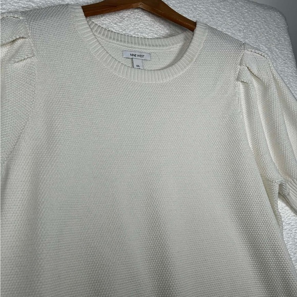 Nine West Cream Textured Knit Puff Sleeve Sweater Top | XXL - Picture 4 of 8